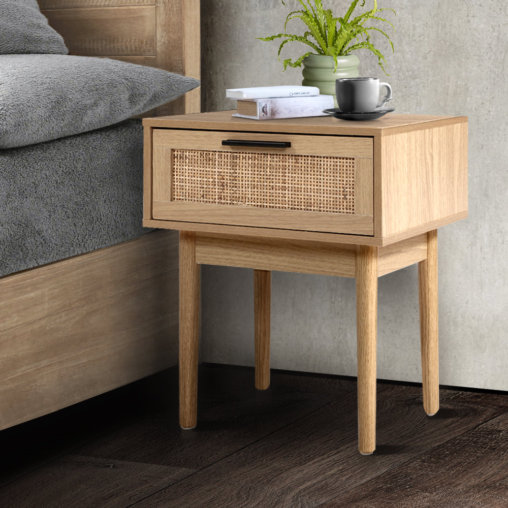 Artiss Bedside Tables Side Table Rattan Drawers Nightstand